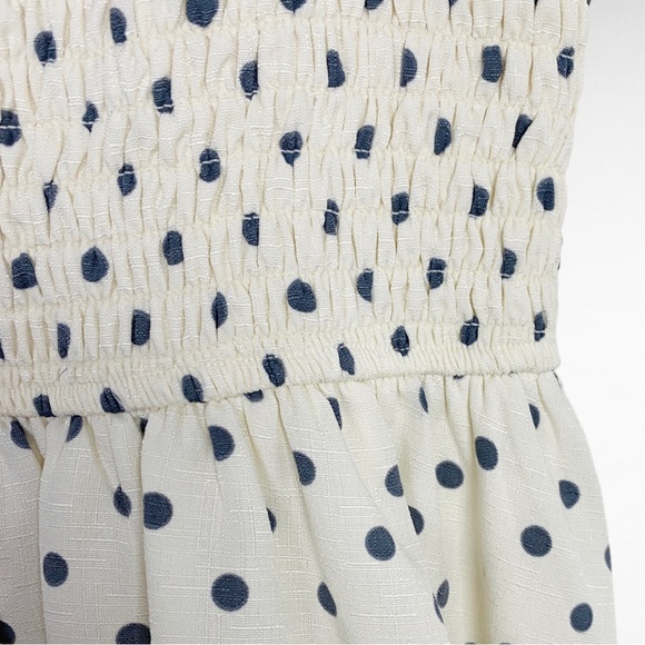 Francesca's Mi Ami | Ivory & Grey Polka Dot Belted Smocked Sleeveless Mini Dress - Picture 7 of 12